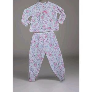 VTG Candlesticks Girls PINK FLORAL Top 2 Piece Pajamas Set Size 3T Made‎ in USA